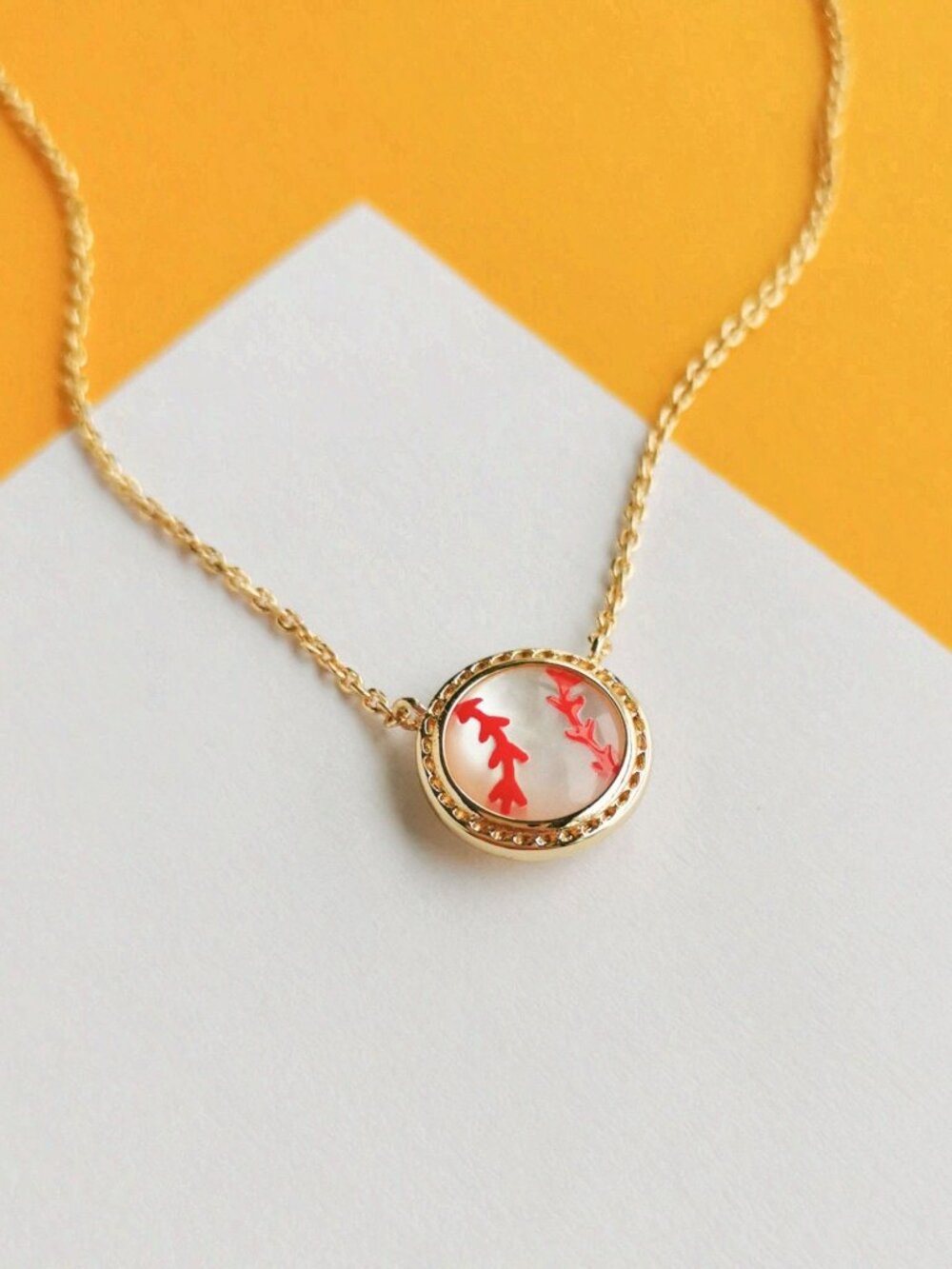 Baseball Pendant With Gold Cha8n
